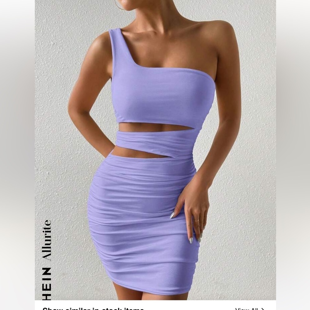 SHEIN Allurite Asymmetric Neck Hollow Ruched Slouchy Shoulder Dress size Med - Picture 2 of 8